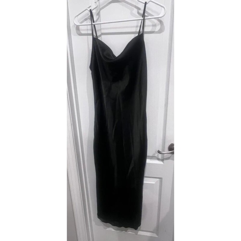 bebe Black Satin Cowl Neck Maxi Slip Dress Size Small